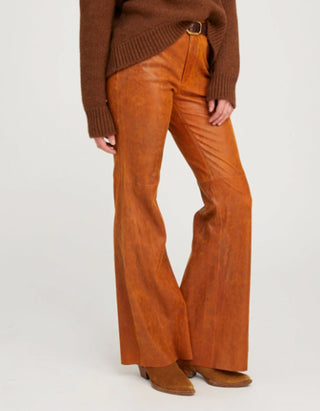 Lammleder-Hose 5 Pocket Patch Flare im Vintage-Look