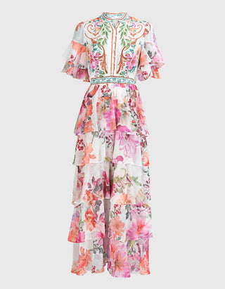 Gemustertes Kleid Itzayana mit Rüschen-Verzierung