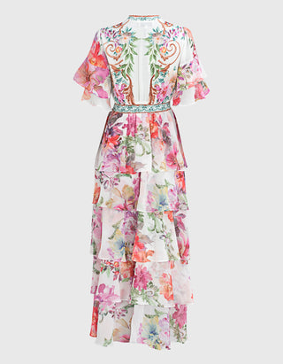 Gemustertes Kleid Itzayana mit Rüschen-Verzierung