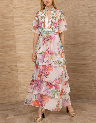 Gemustertes Kleid Itzayana mit Rüschen-Verzierung