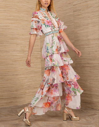 Gemustertes Kleid Itzayana mit Rüschen-Verzierung