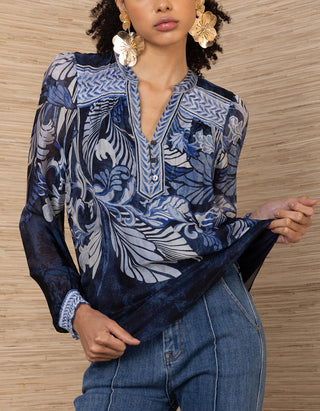 Gemusterte Seiden-Mix Bluse Delphine