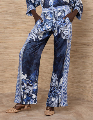 Gemusterte Wide-Leg  Hose Beyza mit Seidenanteil