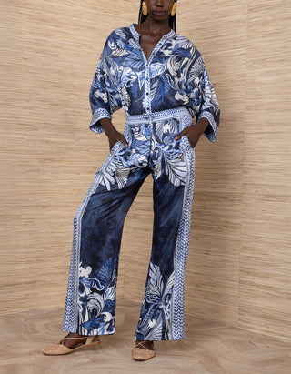 Gemusterte Wide-Leg  Hose Beyza mit Seidenanteil