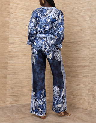 Gemusterte Wide-Leg  Hose Beyza mit Seidenanteil