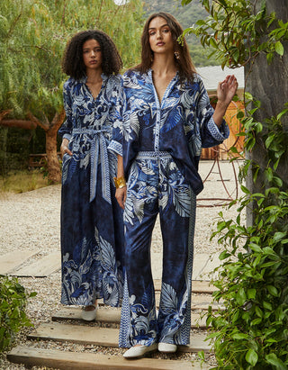 Gemusterte Wide-Leg  Hose Beyza mit Seidenanteil