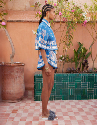 Gemusterte Leinen-Short Acacia