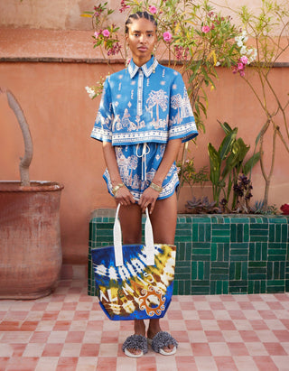 Gemusterte Leinen-Short Acacia