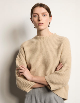 Gerippter Kaschmir-Mix Pullover Akantha mit Stehkragen