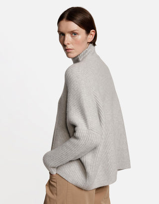 Gerippter Kaschmir-Mix Pullover Akantha mit Stehkragen