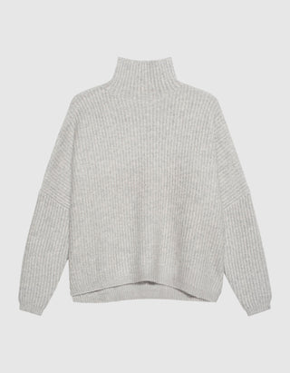 Gerippter Kaschmir-Mix Pullover Akantha mit Stehkragen