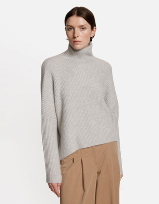 Gerippter Kaschmir-Mix Pullover Akantha mit Stehkragen