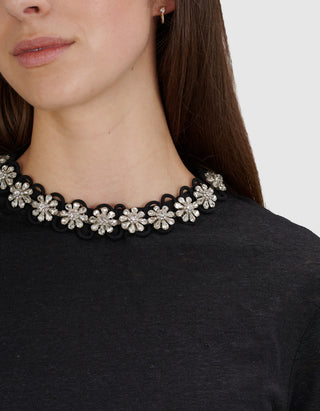 Leinen-T-Shirt mit Schmuckstein-Besatz