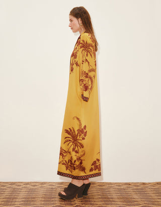 Gemustertes Seiden-Maxi-Kleid Banana