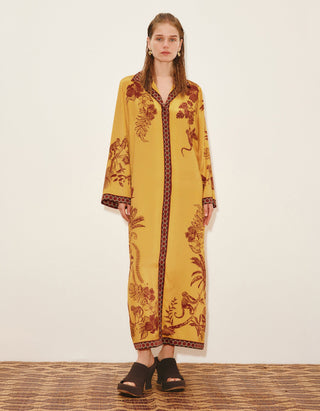 Gemustertes Seiden-Maxi-Kleid Banana