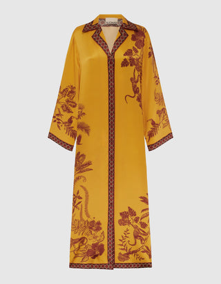 Gemustertes Seiden-Maxi-Kleid Banana