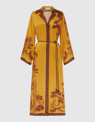 Gemustertes Seiden-Maxi-Kleid Banana
