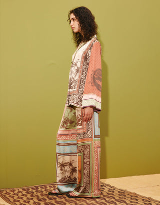 Gemusterte Wide-Leg Seiden-Hose Alberta