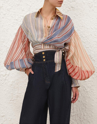 Cropped Leinen-Seiden-Mix Bluse Rebellion Striped