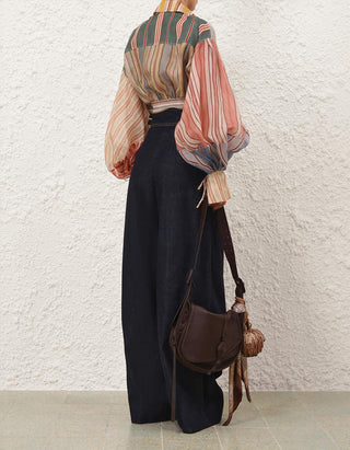 Cropped Leinen-Seiden-Mix Bluse Rebellion Striped