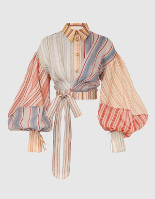 Cropped Leinen-Seiden-Mix Bluse Rebellion Striped