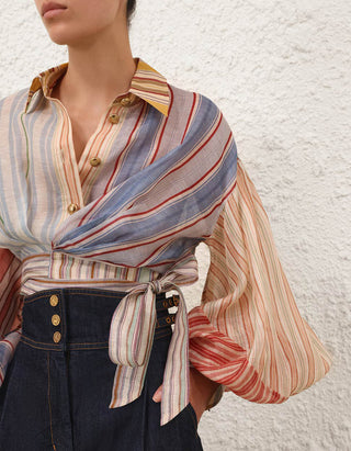 Cropped Leinen-Seiden-Mix Bluse Rebellion Striped