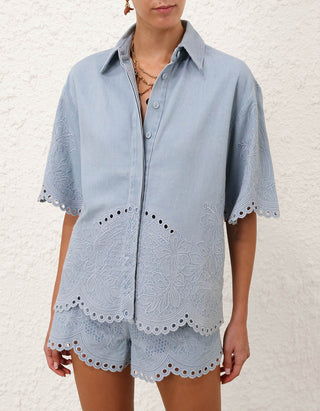 Oversize-Jeanshemd Daylight mit Lochstickerei