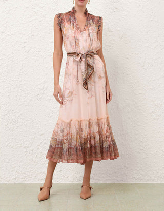 Gemustertes Midi-Kleid Alchemy Flutter mit Bindegürtel