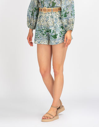 High-Waist Leinen-Shorts mit Gürtel