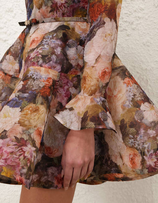 Gemustertes Mini-Kleid Alchemy Peplum mit Schmuckstein-Verzierung