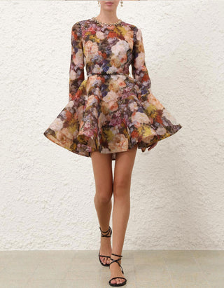 Gemustertes Mini-Kleid Alchemy Peplum mit Schmuckstein-Verzierung