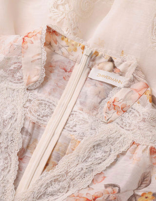 Florales Leinen-Seide Mini-Kleid Luna Lace