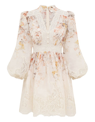 Florales Leinen-Seide Mini-Kleid Luna Lace