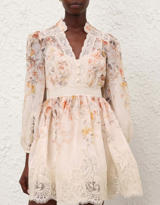 Florales Leinen-Seide Mini-Kleid Luna Lace