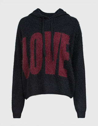 Oversize Strick-Hoodie mit Wording