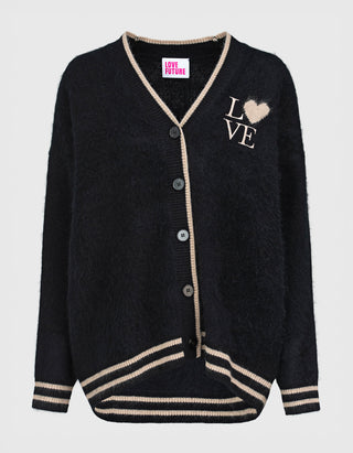 Fuzzy Woll-Cardigan mit Stickerei