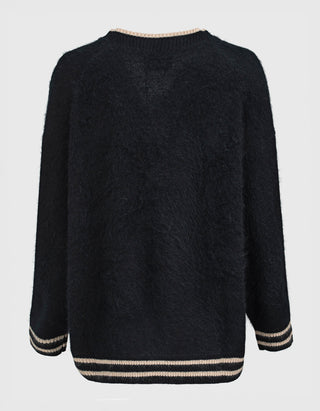 Fuzzy Woll-Cardigan mit Stickerei