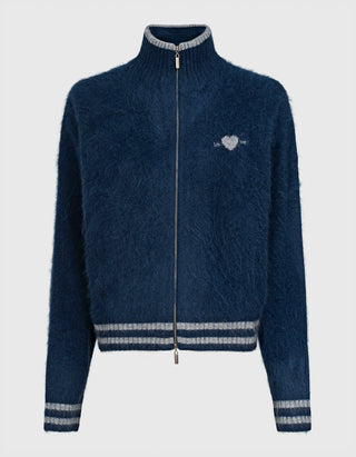 Fuzzy-Strickjacke mit Stickerei