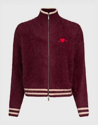Fuzzy Woll-Strickjacke mit Stickerei