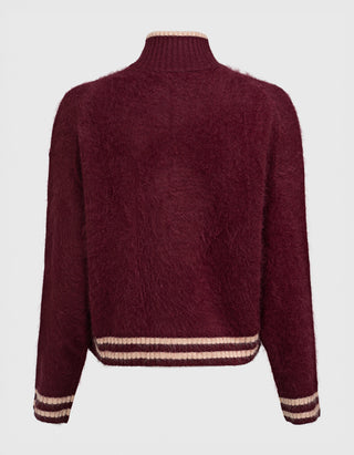 Fuzzy Woll-Strickjacke mit Stickerei