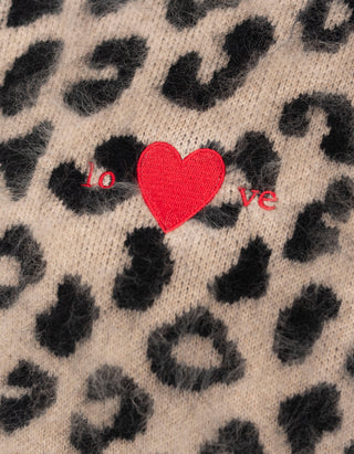 Gemusterte Fuzzy-Woll-Strickjacke mit Stickerei