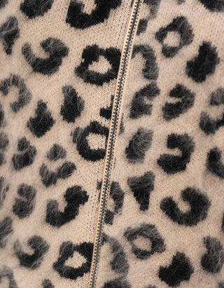 Gemusterte Fuzzy-Woll-Strickjacke mit Stickerei