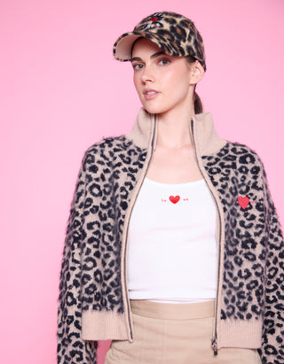 Gemusterte Fuzzy-Woll-Strickjacke mit Stickerei