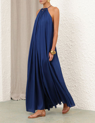 Seiden Maxi-Kleid Aster Gathered