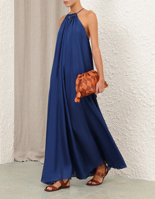 Seiden Maxi-Kleid Aster Gathered