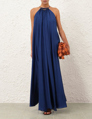Seiden Maxi-Kleid Aster Gathered