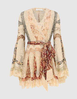Seiden-Kleid Valiant Panelled mit Spitze und Bindegürtel