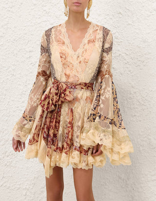 Seiden-Kleid Valiant Panelled mit Spitze und Bindegürtel