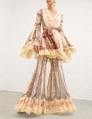 Seiden-Kleid Valiant Panelled mit Spitze und Bindegürtel