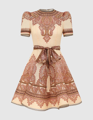 Leinen-Seiden-Kleid Ascent Picnic mit Bindegürtel